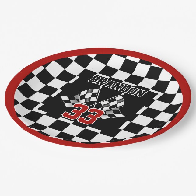 Assiettes En Carton Cool personnalisé Motif d'indicateur noir et blanc (Angle)