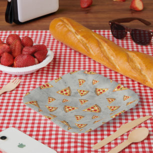 Assiettes En Carton Cool pizza tranches vintage gris motif