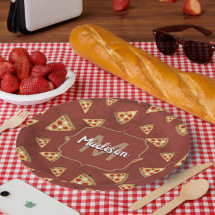 Assiettes En Carton Cool pizza tranches vintage rouge motif Monogramme