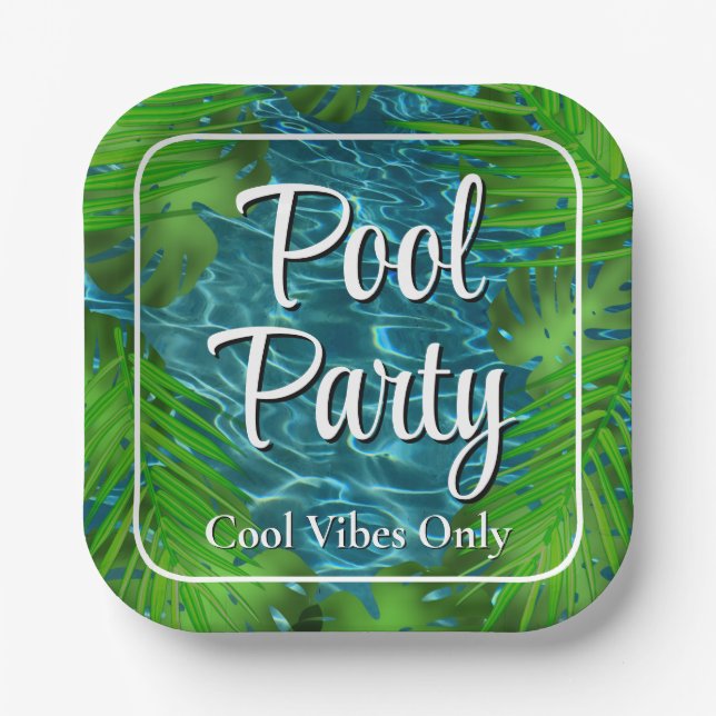 Assiettes En Carton Cool Pool Party vibes palmier feuilles (Recto)