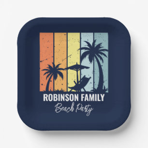 Assiettes En Carton Cool Retro Beach Party Custom Navy