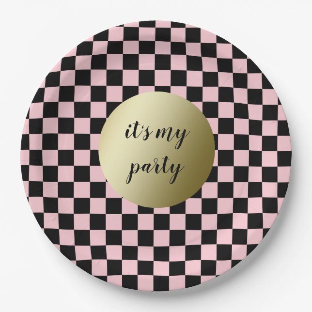 Assiettes En Carton Cool rétro noir à damiers chèques décoration (Devant)
