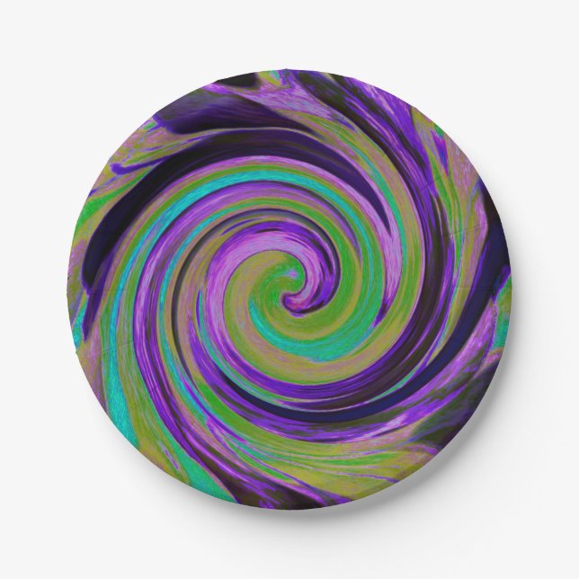 Assiettes En Carton Cool Retro Purple et Chartreuse Liquid Art Swirl (Devant)