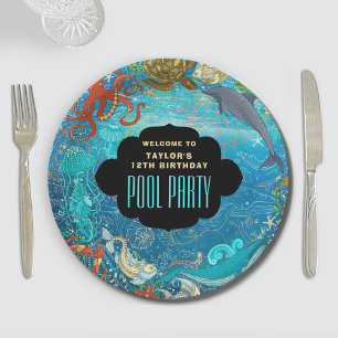 Assiettes En Carton Cool sous la piscine de la mer fête Anniversaire