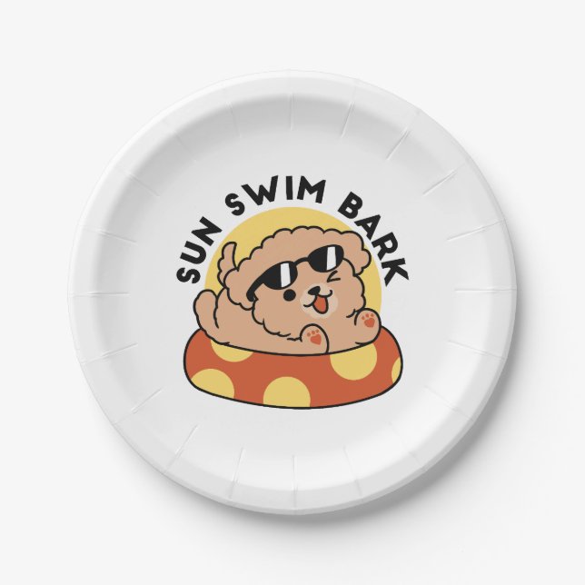 Assiettes En Carton Cool Summer Chien Flottant - Jolie Puppy Pool Part (Devant)