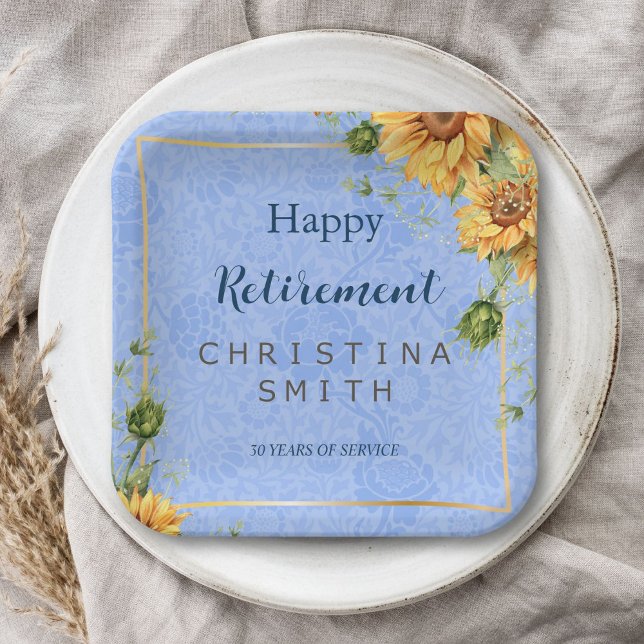 Assiettes En Carton Cool Summer Sunflower Watercolor Parti de retraite (Cool Summer Sunflower Watercolor Retirement Party)