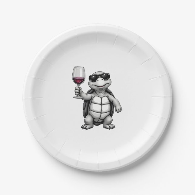 Assiettes En Carton cool turtle drinking red wine art print_1 (1) (Devant)
