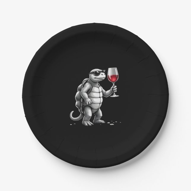 Assiettes En Carton cool turtle drinking red wine art print_1 (2) (Devant)