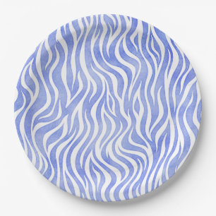Assiettes En Carton Copie bleue de zèbre d'aquarelle de denim