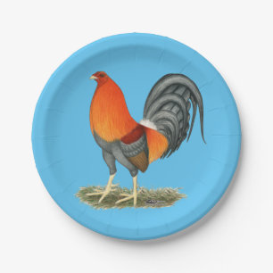 Assiettes En Carton Coq de combat bleu coq rouge