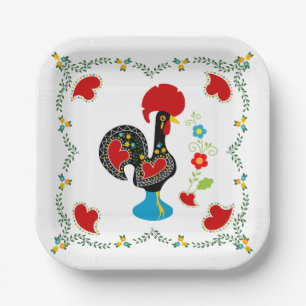Assiettes En Carton Coq traditionnel du Portugal en noir