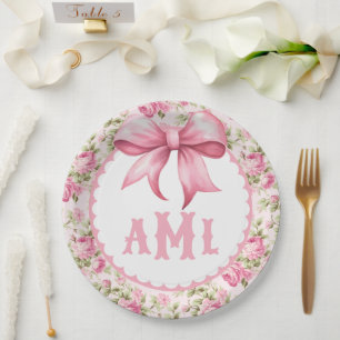 Assiettes En Carton Coquette Baby shower de la boîte rose Monogramme