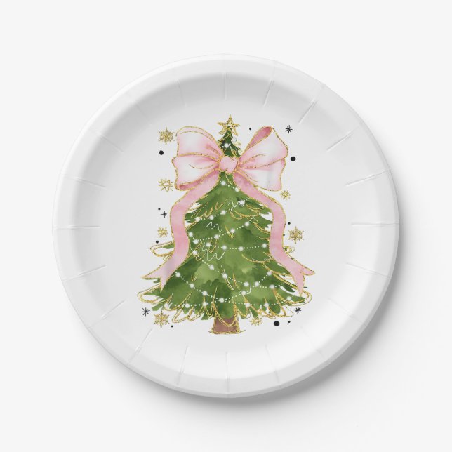 Assiettes En Carton Coquette Bow Christmas Tree Vacances Fille tenue W (Devant)
