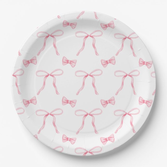 Assiettes En Carton Coquette Bow rose Plaque de papier d'anniversaire (Devant)