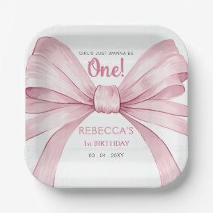 Assiettes En Carton Coquette Bow rose Premier anniversaire