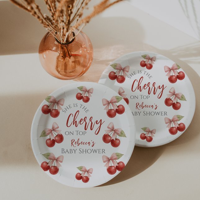 Assiettes En Carton Coquette Bow rouge cerise rose sur le Baby shower  (Créateur téléchargé)