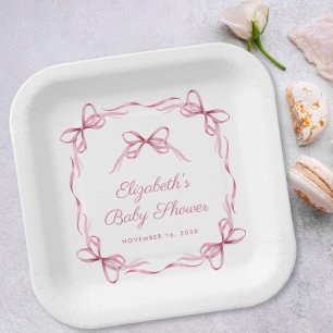 Assiettes En Carton Coquette Élégante Bows Rose Baby Girl Douche