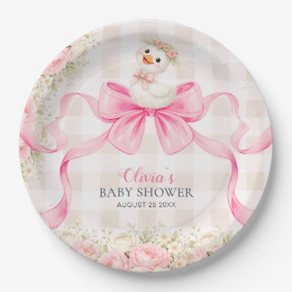 Assiettes En Carton Coquette Little Goose Pink Bow Girl Baby Shower