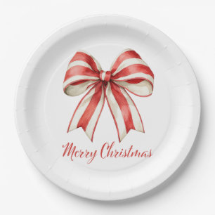 Assiettes En Carton Coquette Noël Rouge Sucre de canne blanc Stripe Bo
