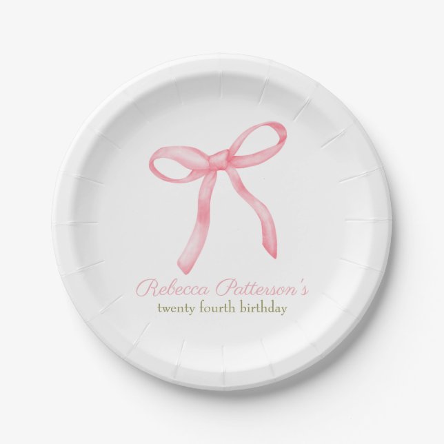 Assiettes En Carton Coquette Pink Bow Fête Anniversaire Personnalisée (Devant)