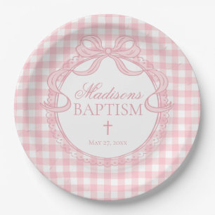 Assiettes En Carton Coquette rose à carreaux avec noeud papillon pour 