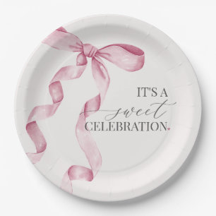 Assiettes En Carton Coquette Rose Bow Girl Anniversaire de fête Décor 