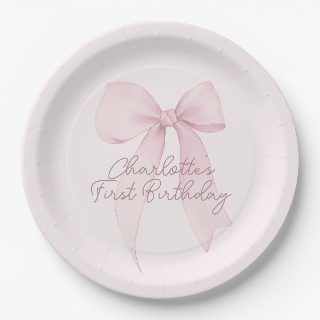 Assiettes En Carton Coquette Rose Bow personnalisé (Devant)