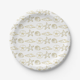 Assiettes En Carton Coquillages de mer à l'aspect de feuille d'or Chic