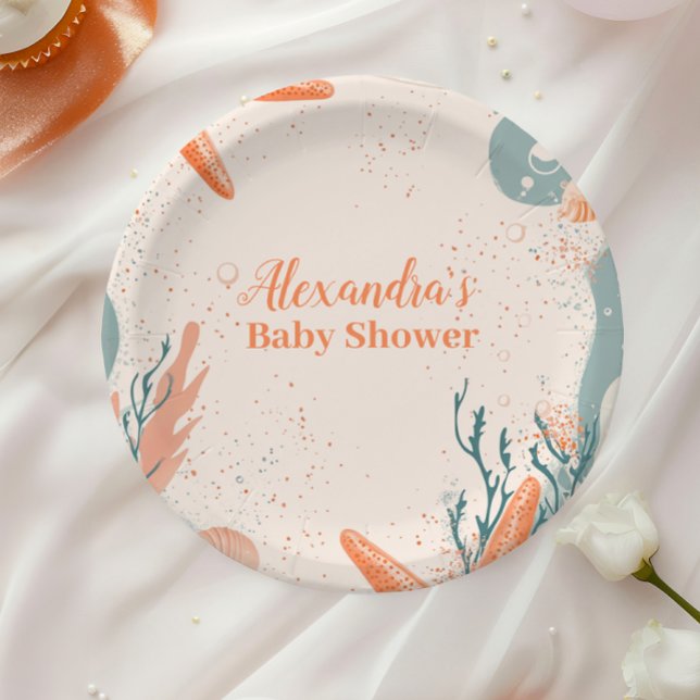 Assiettes En Carton Coquillages de plage Baby shower élégant (Créateur téléchargé)