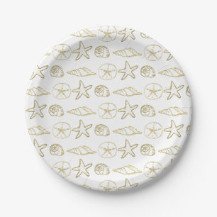 Assiettes En Carton Coquilles de mer aspect feuille d'or chic plage él