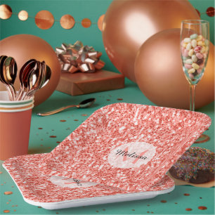Assiettes En Carton Corail rose pâle scintille pastel