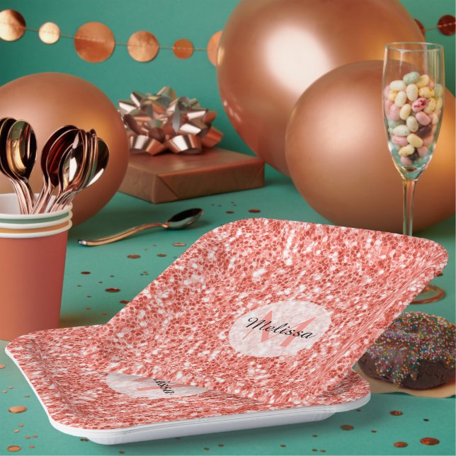 Assiettes En Carton Corail rose pâle scintille pastel (Multi)