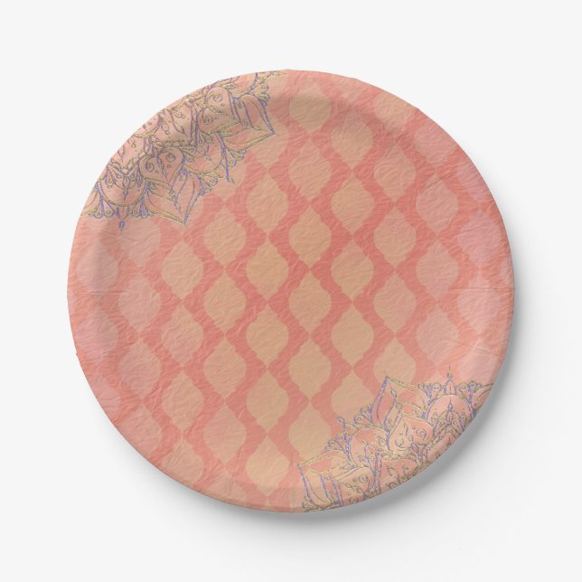 Assiettes En Carton Coral Lavender Gold Mariage marocain Arabe (Devant)