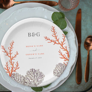 Assiettes En Carton Coral Watercolor Beach Mariage moderne