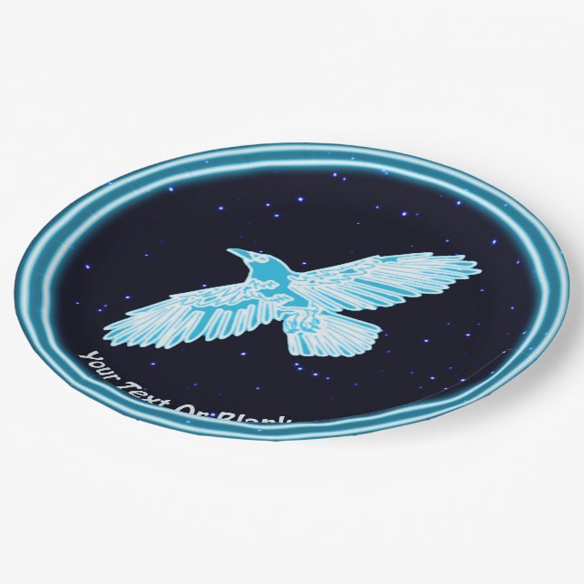 Assiettes En Carton Corbeau bleu sur étoiles (Angle)