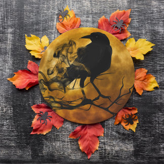 Assiettes En Carton Corbeau noir déplaisant dans l'Halloween de l'arbr