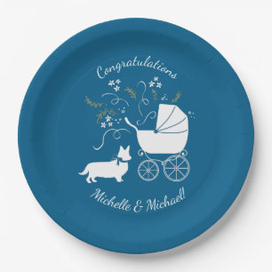 Assiettes En Carton Corgi Dog Baby shower Puppy Welsh Blue Boy
