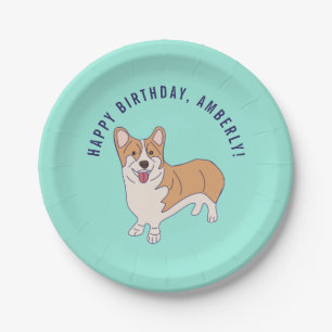Assiettes En Carton Corgi Dog Mint Green fête d'anniversaire personnal