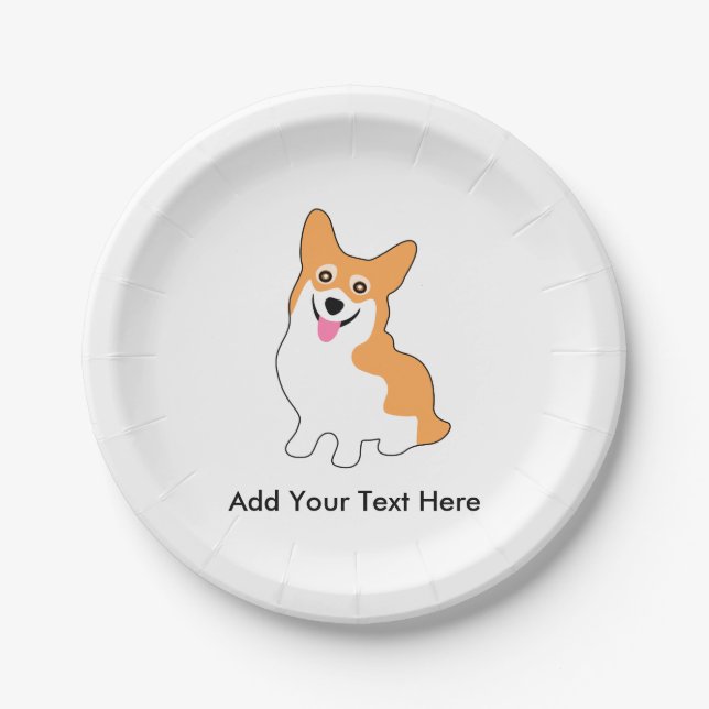 Assiettes En Carton Corgi mignon dessinant - ajoutez votre propre (Devant)