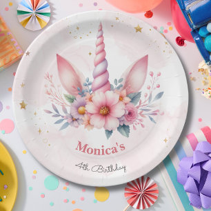 Assiettes En Carton Corne de licorne rose magique fantaisiste pour l'a