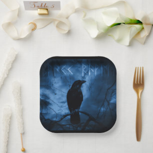 Assiettes En Carton Corneille noire avec runes style gothique foncé