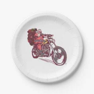 Assiettes En Carton Costume de Noël père Noël Biker pour Invitatiatiat