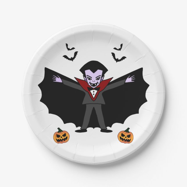 Assiettes En Carton Costume d'Halloween éffrayante fête Dracula Vampir (Devant)