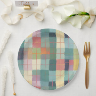 Assiettes En Carton Cosy Pastel Plaid Pink Yellow Minty Green