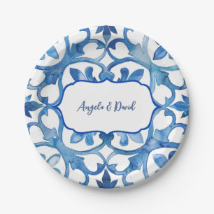 Assiettes En Carton Côte d'Amalfi Carreaux blancs bleus Italie