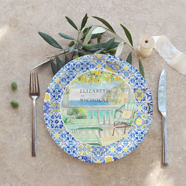 Assiettes En Carton Côte d'Amalfi | Carreaux de citron méditerranéen (Créateur téléchargé)