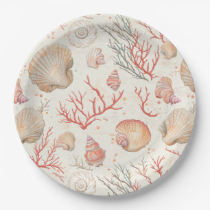 Assiettes En Carton Côtière rustique - Coquillages, Starfish, Reef (16