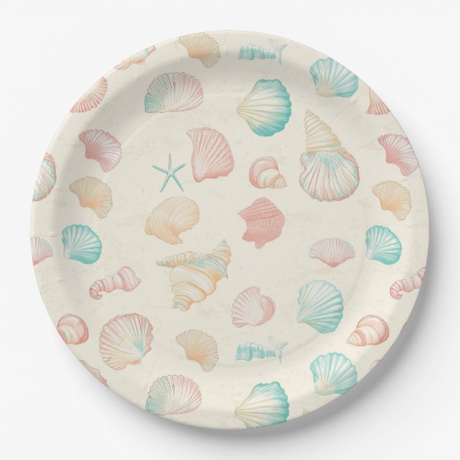 Assiettes En Carton Côtière rustique - Coquillages, Starfish, Reef (22 (Devant)
