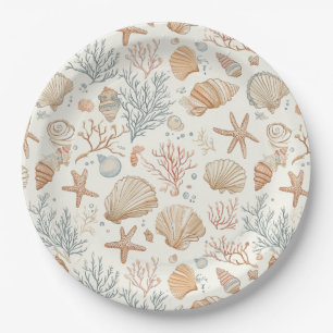 Assiettes En Carton Côtière rustique - Coquillages, Starfish, Reef (32