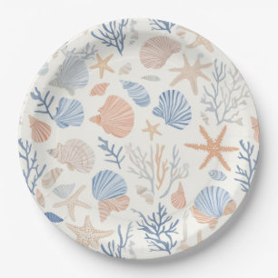 Assiettes En Carton Côtière rustique - Coquillages, Starfish, Reef (34